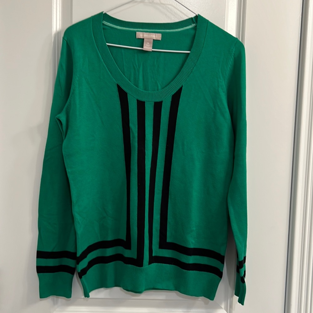 Banana Republic Green & Black Striped Sweater M